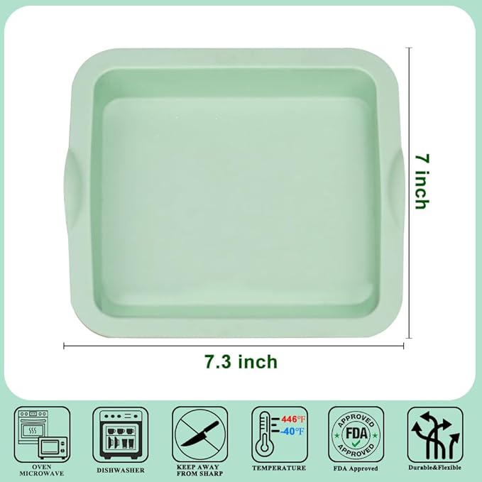 4 Pcs Layer Cake Pans Set, 6 Inch Rainbow Cake Baking Pans,Silicone Cake Molds for Mother's Day Pizza Vegetable Pancake Quiche and Resin Crafts (Square)