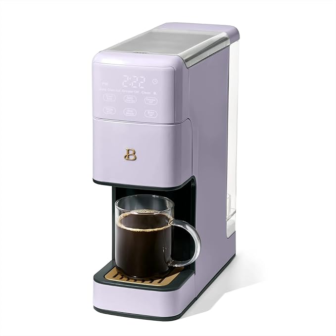 Beautiful Perfect Grind Programmable Single Serve Coffee Maker with Touch-activated Display, Programmable and Integrated Burr Grinder, 64oz Water Reservoir (Lavender)