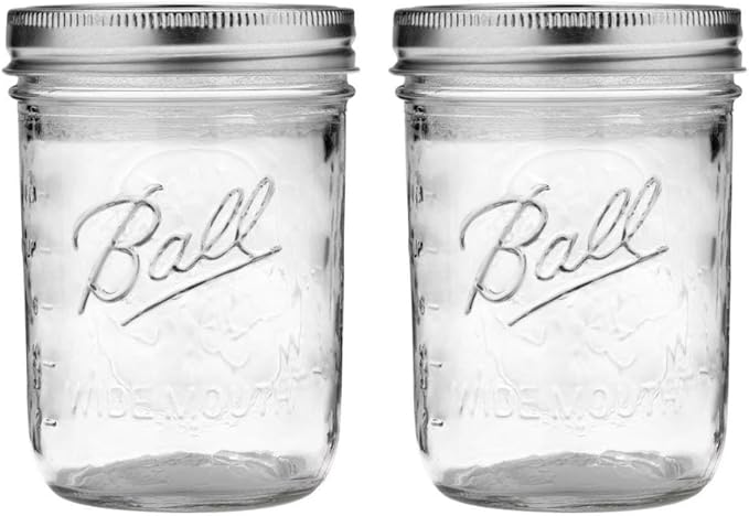 Ball Jar with Lid and Band - Pick Your Size and Color (Clear, Wide Mouth Pint - 16 oz.) Pack Of 2