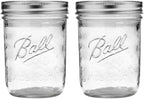 Ball Jar with Lid and Band - Pick Your Size and Color (Clear, Wide Mouth Pint - 16 oz.) Pack Of 2