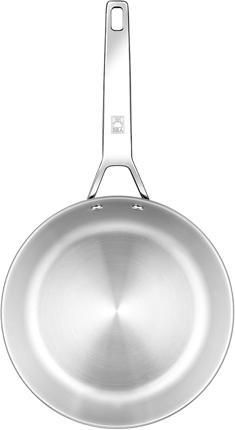 BRA COOKWARE Signature Deep Frying Pan | 8 inches Professional High Skillet | Stainless Steel Deep Frying Pan | All Stovetop Compatible | PFOA Free | w/o Non-Stick Coating | Polished Finish