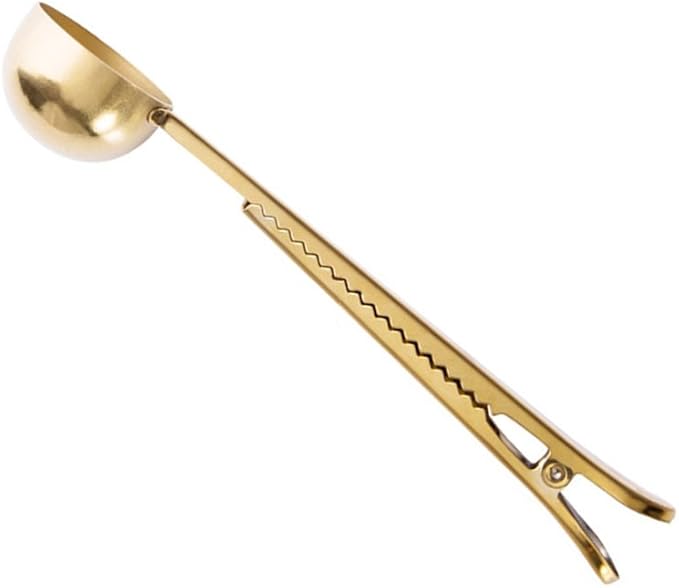 Coffee Scoop, Stainless Steel Golden Multi Function Coffee Measuring Spoon，Great Measuring Coffee, Tea，Protein Powder, Instant Drinks More - Perfect Coffee Spoon Bag Clip