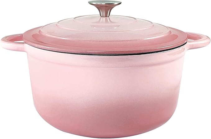 Dutch Oven,Cast Iron Dutch Ovens,Dutch Oven Pot with Lid,5 QT Enamel Dutch Pot,Dutch Ovens with Dual Handles,Cast Iron Pot for Braiser,Cooking,Gifts for Family,Pink