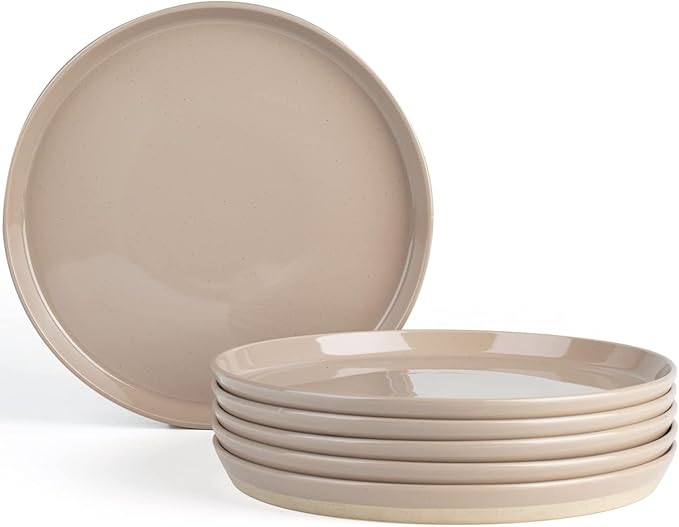 famiware Saturn 6 Pieces Dinner Plates, 10.5 inch Plate Set, Scratch Resistant, Stoneware Dinnerware, Kitchen Modern Rustic Serving Dishes, Brown