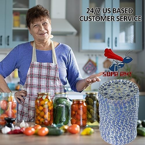 Supa Ant Thickest Canning Lids Wide Mouth (50 Pcs.) Food Grade Tin Can Lids for Canned Food -Buckle Proof & Rust Proof Lid for Canning Kit for Wide Mouth Mason Jars (Blue Wall Plate) Canning Supplies