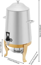 Coffee Urn with Fuel Holder 3.5 Gal/13L, Stainless Steel Beverage Dispenser Hot Drink Dispenser with Stand, Tea Water Coffee Chafer Urn for Parties Buffet Catering Commercial Home (Gold Holder)