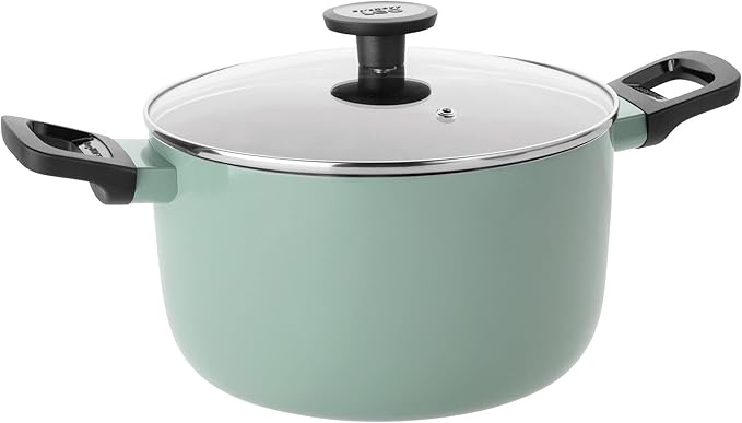 BergHOFF Sage Non-stick 7Pc Cookware Set, Glass Lid with Steam Vent, Pressed Aluminum, FernoGreen Non-toxic Nonstick Coating with Stay-cool Handle