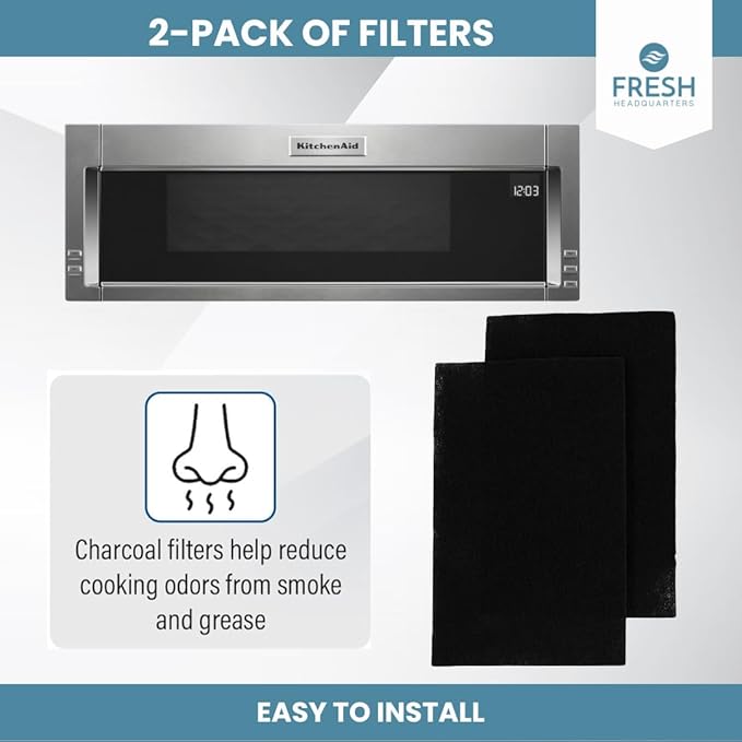 2-Pack Activated Carbon Charcoal Microwave Hood Filters - 18" x 15" Cut To Fit Kitchen Air Filter - Universal for Frigidaire, Whirlpool, GE, LG, Maytag and KitchenAid, Made in USA