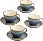 SHUER Ceramic Cappuccino Cup Set of 4, 11.2 OZ Cups and Saucers Set,Coffee Mocha Cup Sets,Black Coffee Cups and Glaze Americano Mug Great for Party and Low Tea Time (Blue 320ml)