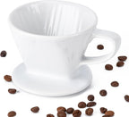 Pour Over Coffee Maker, Pour Over Coffee Dripper with 3 Holes Flat Bottom, Ceramic Drip Coffee Pour Over, Coffee Accessories for Travel, Camping, Office, Home(White)