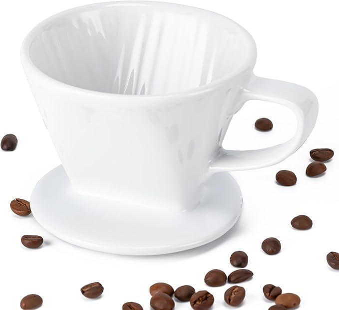 Pour Over Coffee Maker, Pour Over Coffee Dripper with 3 Holes Flat Bottom, Ceramic Drip Coffee Pour Over, Coffee Accessories for Travel, Camping, Office, Home(White)