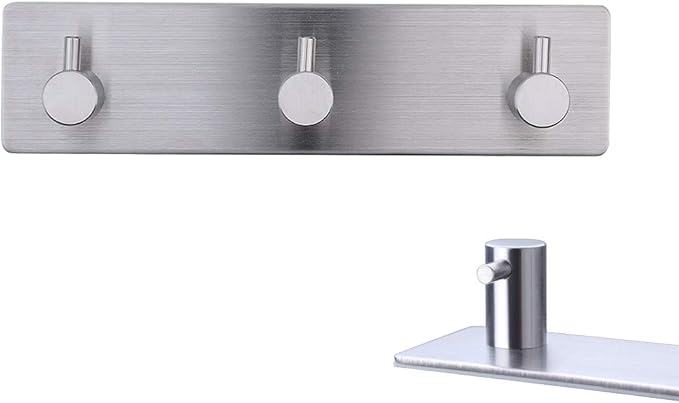 Self Adhesive Stainless Steel Hooks, Wall Mounted Heavy Duty Hanger, Key Rack Towel Hooks for Bathroom, Living Room, Kitchen (3 Hooks)