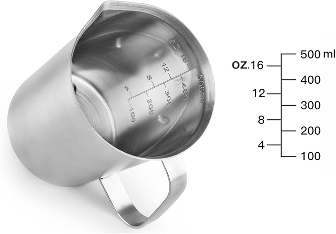 CURTA 18/8 Stainless Steel Measuring Cup with Handle and Pour Lip, Metal Pitcher with Oz and ML marking, 16OZ/500ML- 2 Cup), Heavy-Duty Pitcher