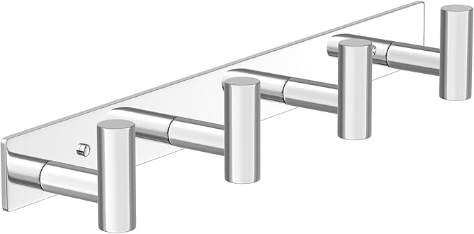 Wall Mounted Coat Rack-4 Hooks, Heavy Duty Stainless Steel Hook Rail for Towel Coat Hat Purse Bag Jacket, Towel Hooks for Entryway Bathroom Kitchen (Glossy 4 Hooks - 1 Pack)