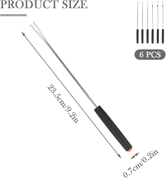 6PCS Stainless Steel Fondue Forks Set (9.1") - Color-Coded Heat-Resistant Handles for Cheese, Chocolate, Meat Desserts,Rust-Proof Fondue Sticks for Grill, Fountain & Camping (Multi-Color)