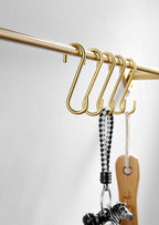 21.6 Inch Towel Bar with 5 S Shaped Hooks,Brass Towel Holder Brushed Gold Towel Rack for Bathroom Kitchen