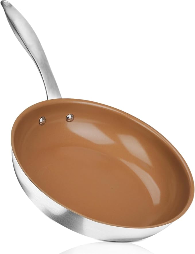 duxtop Ceramic Nonstick Frying Pan 9.5" Stir Fry Pan Skillet with Stainless Steel Handle, PFAS Free, Dishwasher & Oven Safe, All Stovetops & Induction Compatible