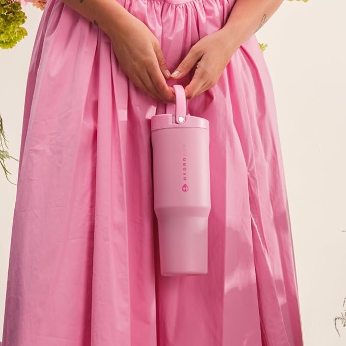 HydroJug Sport - Stainless Steel Tumbler with Straw, Vacuum Insulated, 40oz Leakproof Water Bottle, Ergonomic Design, Reusable, Dishwasher Safe, Rubber Base, Durable for Gym or Outdoors, Blush