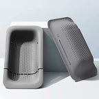 Collapsible Sink Colanders and Strainers Basket Over the Sink Colander Collapsible Colander Extendable Plastic Fruit Vegetable Strainer Drainer Basket for Kitchen (Length 14.3 inch-19.4 inch) (Gray)