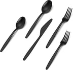 JazzUpCo Tia Flatware non toxic 18/10 stainless steel dishwasher safe (Matte Black, 12 Person Set (60 Pieces))