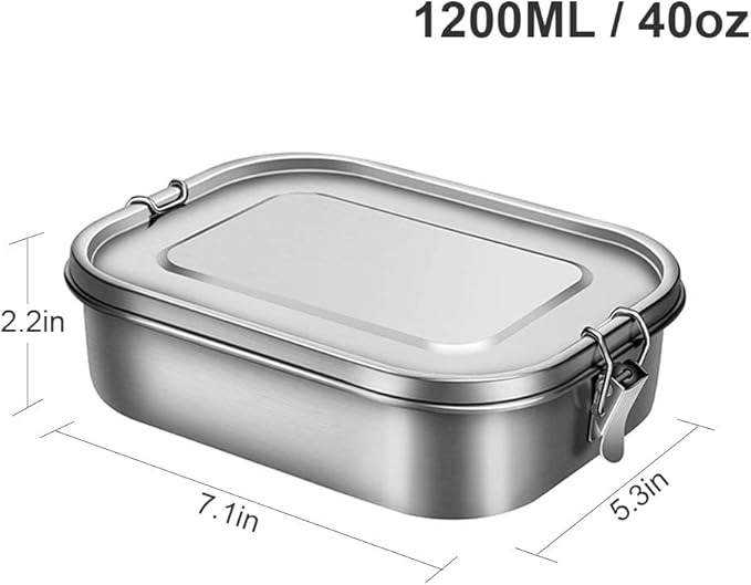 UPTRUST Leak Proof Stainless Steel Lunch Food Container, 1200ML/40oz Large Bento Boxes Metal Lunch Box for Kids or Adults - Lockable Clips Adjustable Divider included
