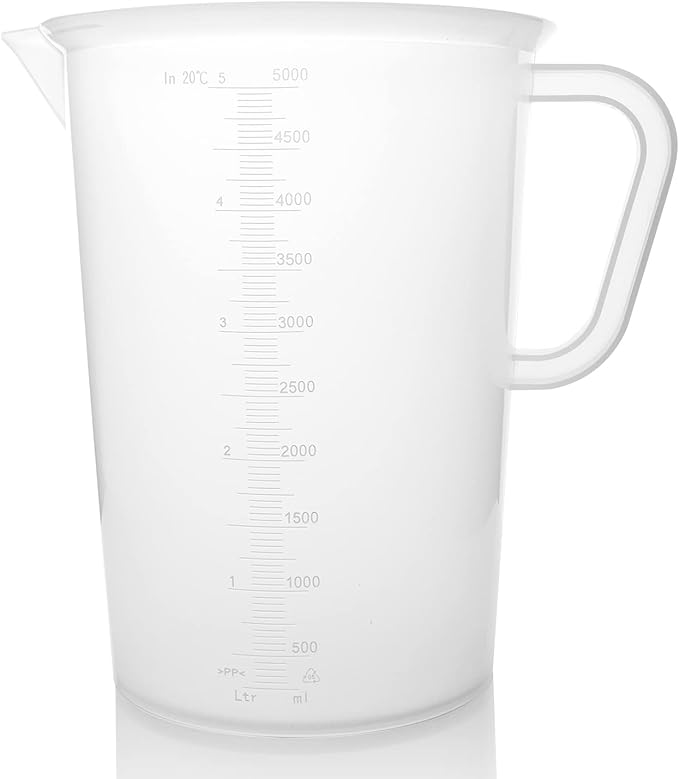 Plastic Graduated Measuring and Mixing Pitcher - 5000ml Plastic Graduated Measuring Pitcher - Soap Making Supplies for Easy Pouring & Accurate Measurements, With Handle & Pour Spout, 5 Liter