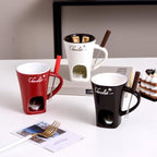 Fondue Mugs,Fondue Cup,Heat Resistant Ceramic Mini Fondue Set with Forks - Reusable Chocolate Melting Cup for Desserts, Date Nights & Parties (3PCS)