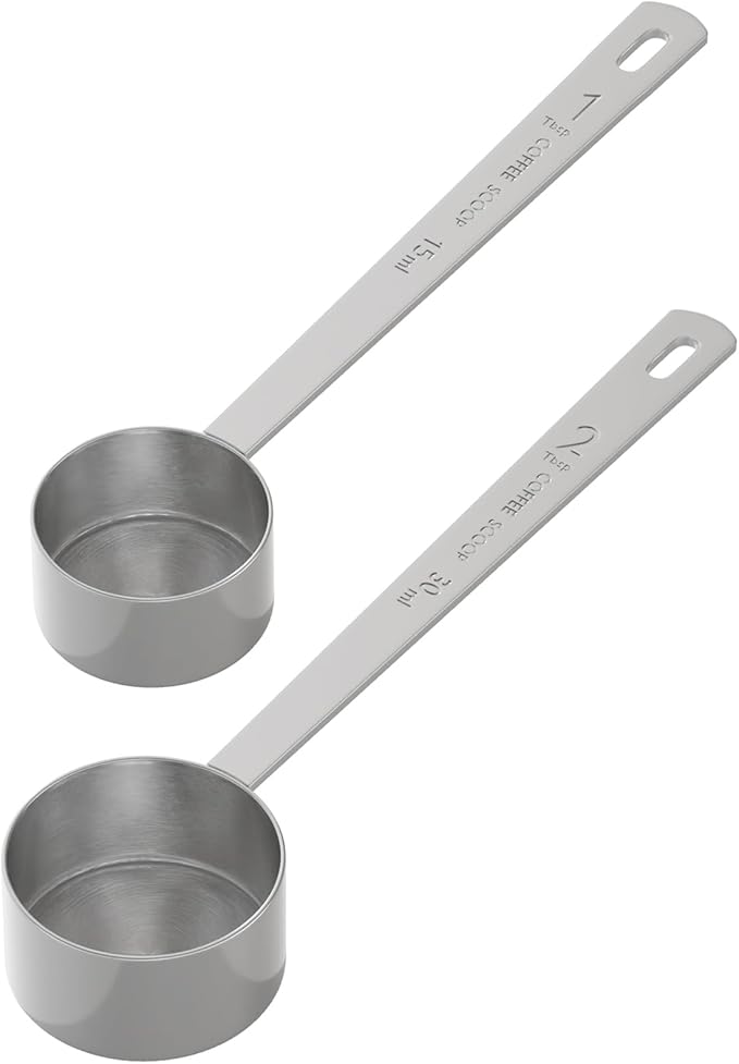 2PCS Coffee Scoop Set (1tbsp, 2tbsp), Long Handle Measuring Spoon, 15 ml and 30 ml Stainless Steel Coffee Scooper