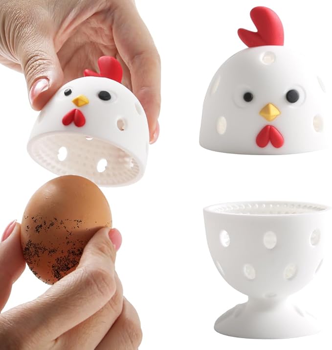 Egg Brush Cleaner, 2PCS Silicone Egg Cleaner Scrubber for Fresh Eggs, Multipurpose Fruit and Vegetable Rotating Scrubber Tool for Fresh Eggs, Reusable Chicken Egg Washer Brush (White)