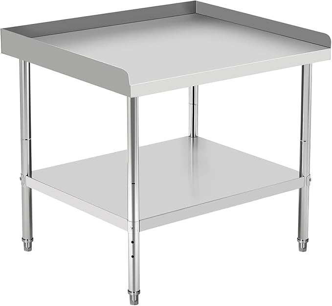 36x28x30 Inch Stainless Steel Equipment Grill Stand Table 400 Lbs Capacity NSF Certified with Adjustable Legs, 2" Edge Baffle, for Hotel, Home, Commercial Restaurant Kitchen