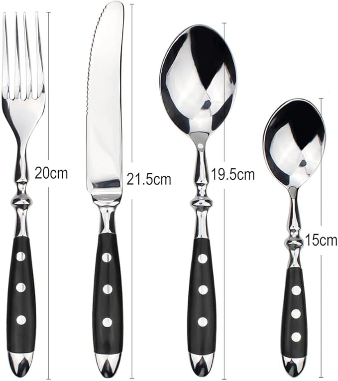 IKXO 24 Pieces Black Silverware Set, Black Flatware Set, Food-Grade Stainless Steel Cutlery Set for 6, Tableware Eating Utensils, Mirror Finished, Dishwasher Safe