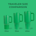 HydroJug Traveler - 40 oz Water Bottle with Handle & Flip Straw - Fits in Cup Holder, Leak Resistant Tumbler-Reusable Insulated Stainless Steel & Rubber Base - Gifts for Women & Men, Clover