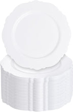 WDF 60pcs White Plastic Plates -10.25inch Baroque White Disposable Dinner Plates for Upscale Parties/Wedding