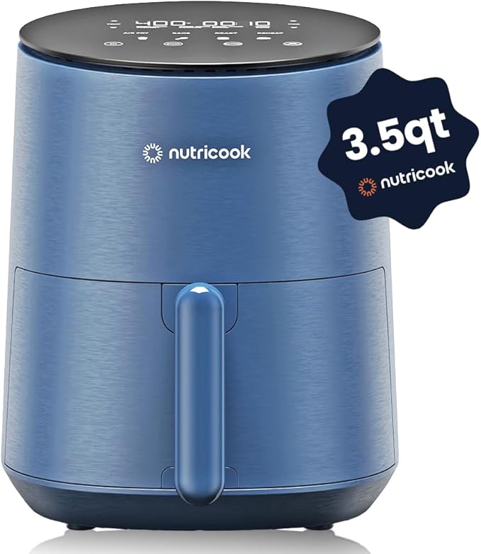 3.5qt Air Fryer Mini, Tempered Glass Control Panel, 8 Preset Functions, Quick and Easy Meals, Compact, Quiet, Non-Stick, Dishwasher Safe, Blue