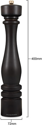 Cole & Mason London Refillable Spice Mill - Kitchen & Home Accessory - Table Black Pepper Grinder - Pepper Mill with Carbon Steel Mechanism - 15", Chocolate Wood
