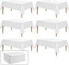 6 Pack White Table Cloth Rectangle 60x84 Inch Polyester Tablecloths for 5ft Rectangle Tables - Reusable Wrinkle Resistant Washable Cloth Cover for Wedding Banquet Party | Hemmed Edges