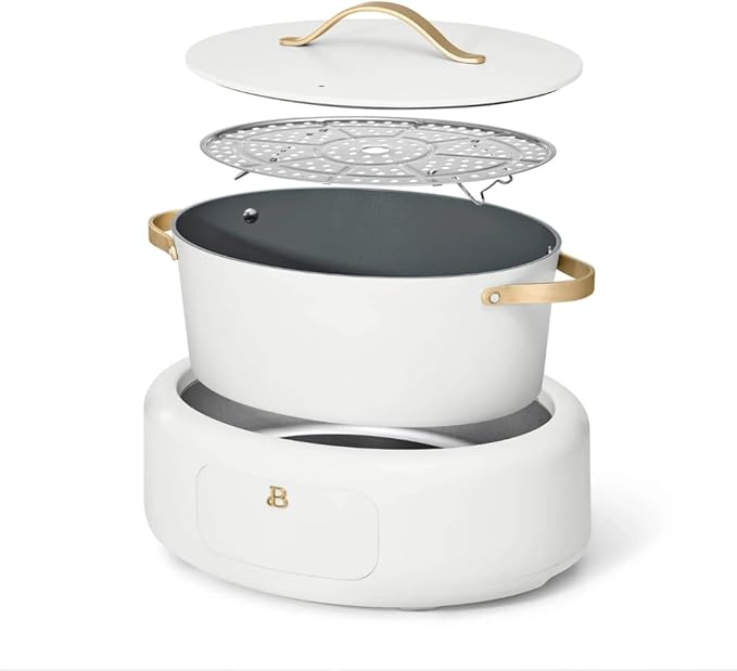 Beautiful 10-in-1 6-Quart Electric Multi-Cooker with Ceramic Coated Pot, Oven Safe to 400°F, Easy Cleanup & Multi-Function Cooking, by Drew Barrymore (White Icing)