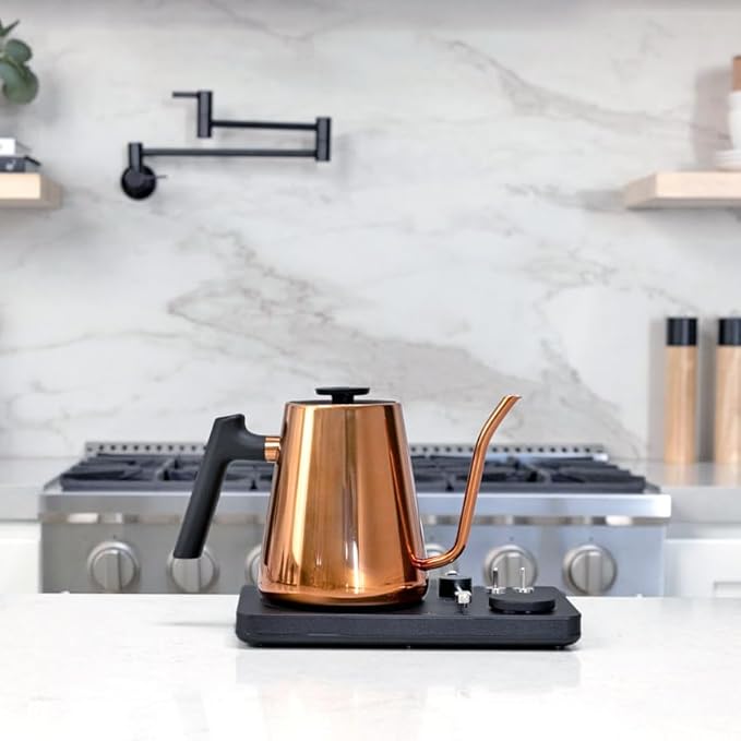 Lafeeca DJ Electric Gooseneck Kettle for Pour Over Coffee & Tea - Water Boiler - Turntable Design - Quick Heating & Temperature Control - Copper