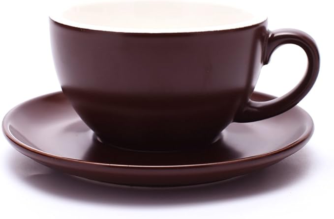 Double Espresso Coffee Cup and Saucer, Small Cappuccino and Speciality Coffee, New Bone China for Coffee Shop and Barista (Matte Brown, 5 oz)
