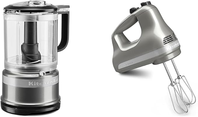 KitchenAid 5 Cup Food Chopper - KFC0516, Contour Silver & 5-Speed Ultra Power Hand Mixer - KHM512, Contour Silver