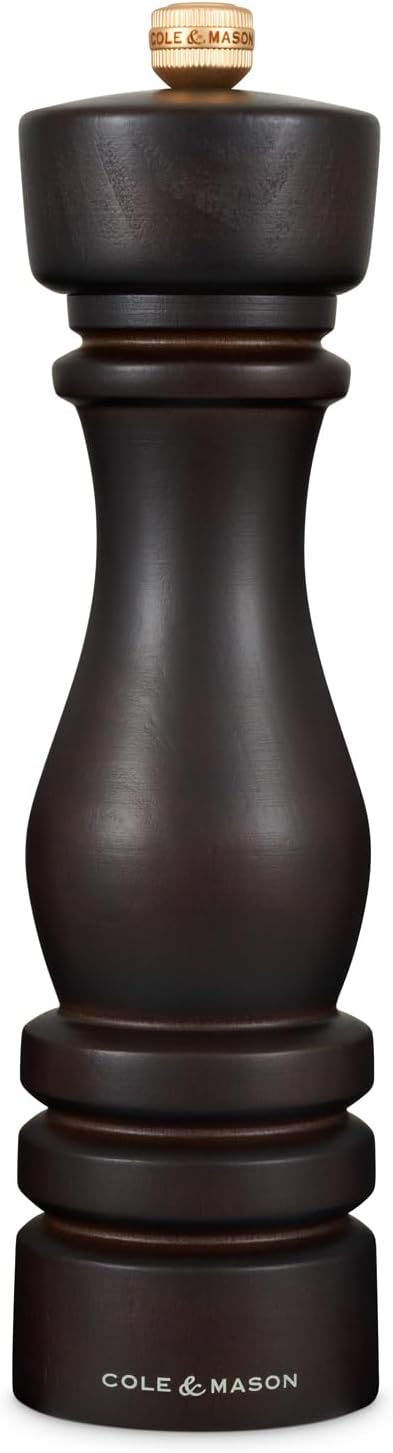 Cole & Mason London Refillable Spice Mill - Kitchen & Home Accessory - Table Salt Grinder - Salt Mill with Ceramic Mechanism - 8", Chocolate Wood