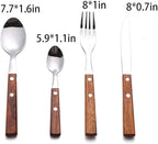 Forks and Spoons Silverware Set, HAPPY KIT Wooden Handle Flatware Set 16-Piece (4 Sets) 18/8 Stainless Steel Cutlery Set Wooden Spoons Dinner Knife Dinner Fork and Spoon Set
