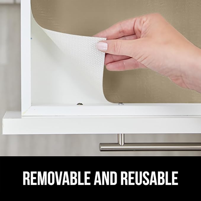 GORILLA GRIP DripGuard Drawer and Shelf Liner for Cabinet, 24x240 Inch, Slip Resistant Non Adhesive Protection for Kitchen, BPA Free Smooth Surface Plastic Liners for Cabinets, Bathroom Drawers, Beige
