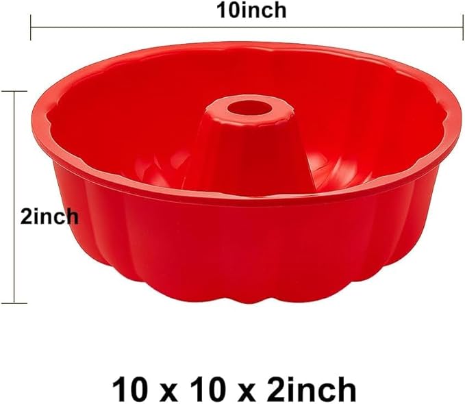 silicone bundt cake pan, silicone Cake Molds, Bakeware Non Stick 10 inch bundt Pan for Jello,Gelatin,cake, Silicone Baking Molds for Cakes, Round Baking Pan (2 packs)