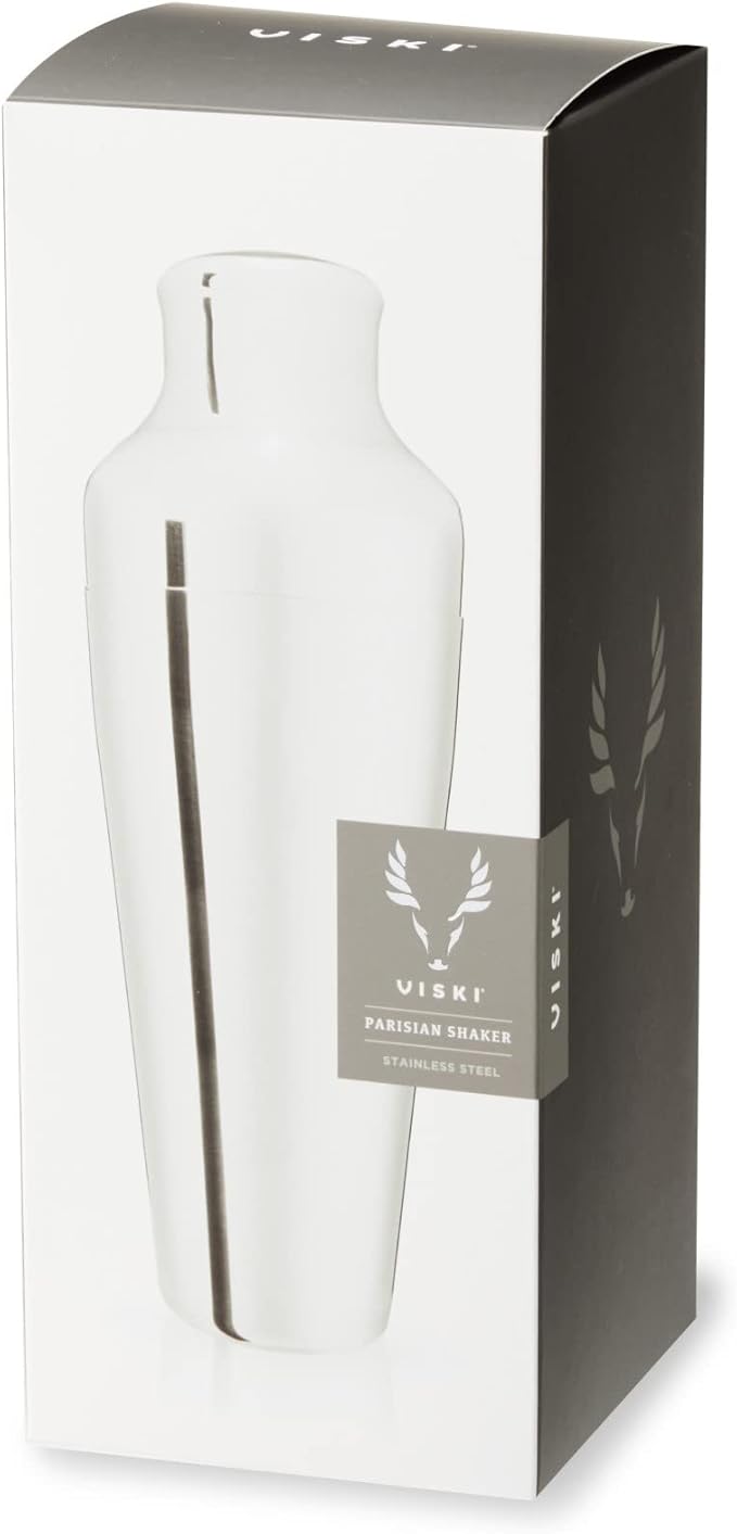 Viski Parisian Cocktail Shaker for Cold Brew Cocktails, Margarita, Espresso Martini, Contoured High Shine Polished Stainless Steel Martini Shaker, Home Bar, Bartender Gifts, 25 oz, Set of 1, Silver