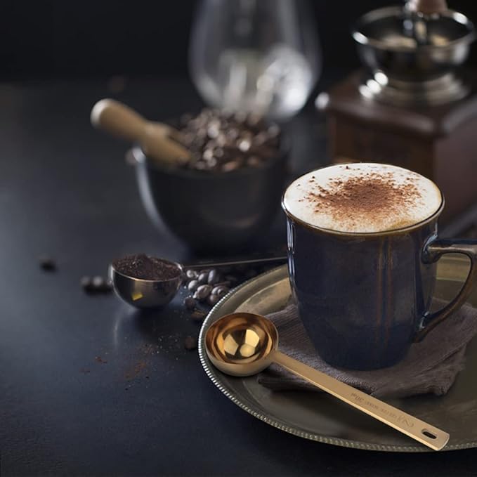 Coffee Scoop, Gold Stainless Steel Coffee Spoons Set, 1 tablespoon (15ml) and 1 tablespoons (30ml) Spoon, Gold Tablespoon Measure Spoon for Coffee, Milk Powder, Fruit Powder, 2 Pack (Long, Gold)