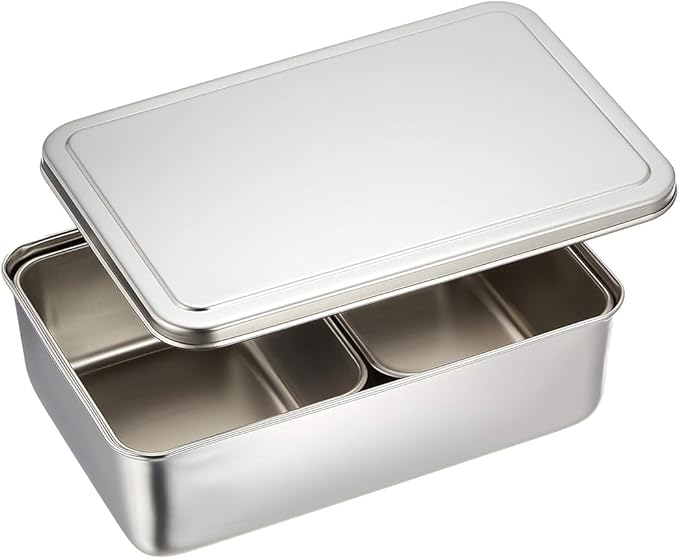 TIKUSAN Stainless Steel Seasoning Container Yakumi Pan Spice Storage Box Tray with Lid Medium Size Made in Japan (2 Containers)