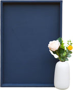 20x14 Inch Rectangular Ottoman Tray | Textured PU Leather, Waterproof & Heat-Resistant Storage for Coffee/Dining Tables, Sofa, Bed, Entertainment & Party (Navy Blue, 20 * 14in)