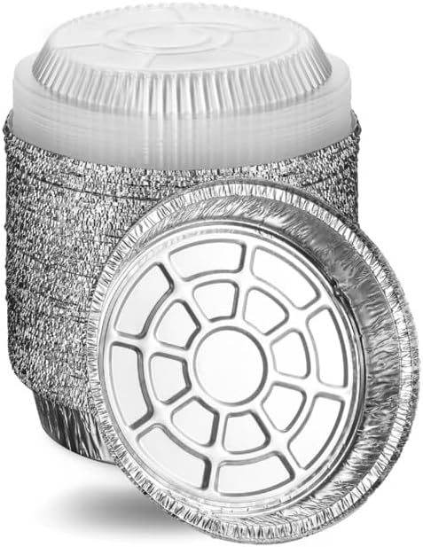 MontoPack 7” Round 40 Pack Aluminum Foil Pans with Clear Lids | Disposable Containers with Straight Walls for Storing, Baking, Meal Prep & Reheating | Freezer & Oven Safe, Recyclable