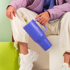 HydroJug Traveler - 32 oz Water Bottle with Handle & Flip Straw - Fits in Cup Holder, Leak Resistant Tumbler-Reusable Insulated Stainless Steel & Rubber Base - Gifts for Women & Men, Lime Rickey